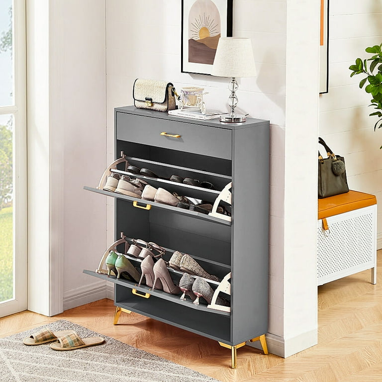 Shoe Cabinet with Flip Drawers, Narrow Shoe Storage Cabinet