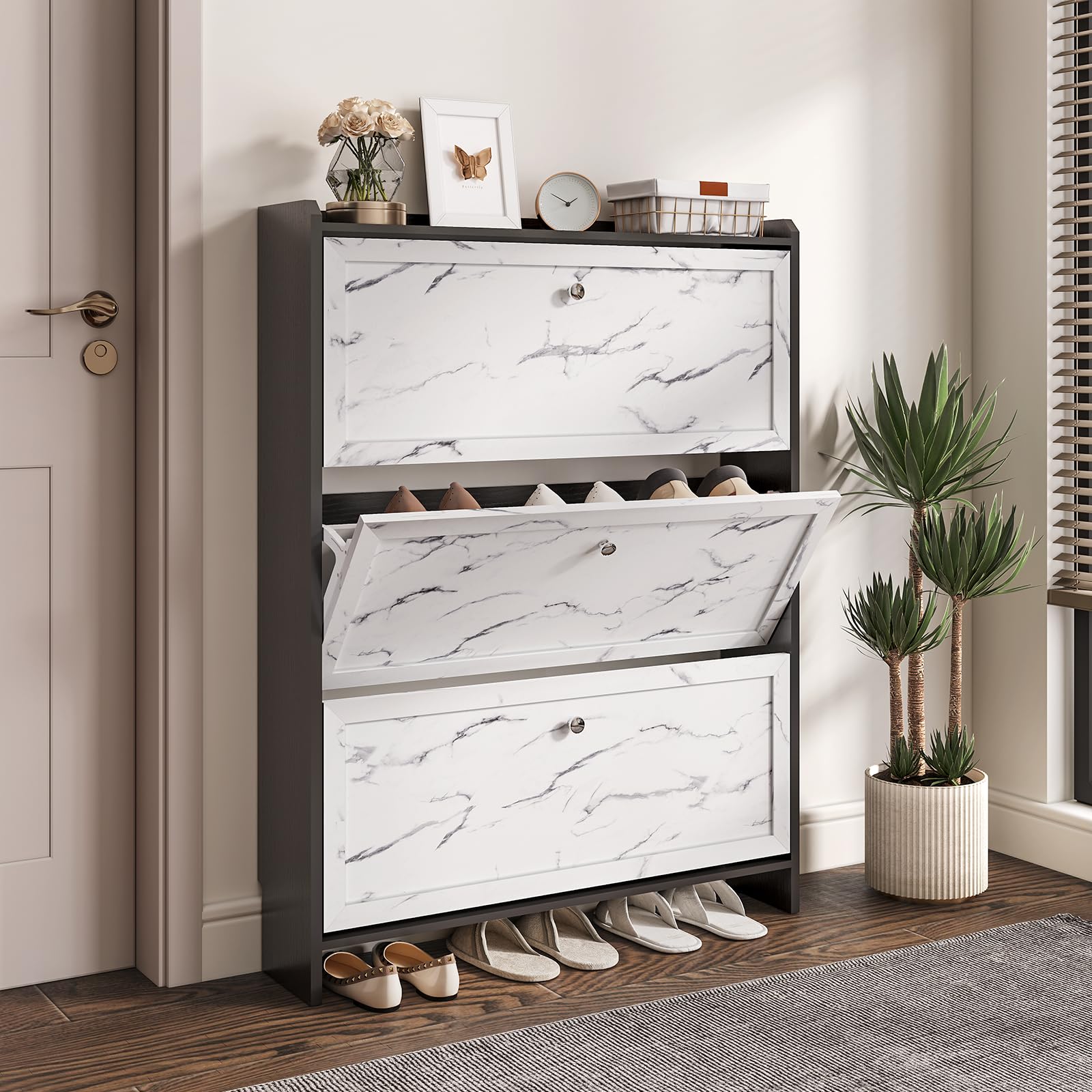 Shoe Cabinet with 3 Flip Drawers,0standing Shoe Cabinet Storage with ...
