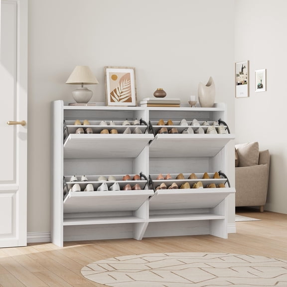 Shoe Cabinet with 4 Flip Drawers, Adjustable Wooden Shoe Organizer for Entryway, Hallway, or Living Room, Hidden Storage Cabinet