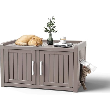 Shoe Cabinet with Cat Side Door, Waterproof UV-Resistant Storage for Entryway, Bedroom, Hallway, Living Room (Double Door + Side Access, Grey)