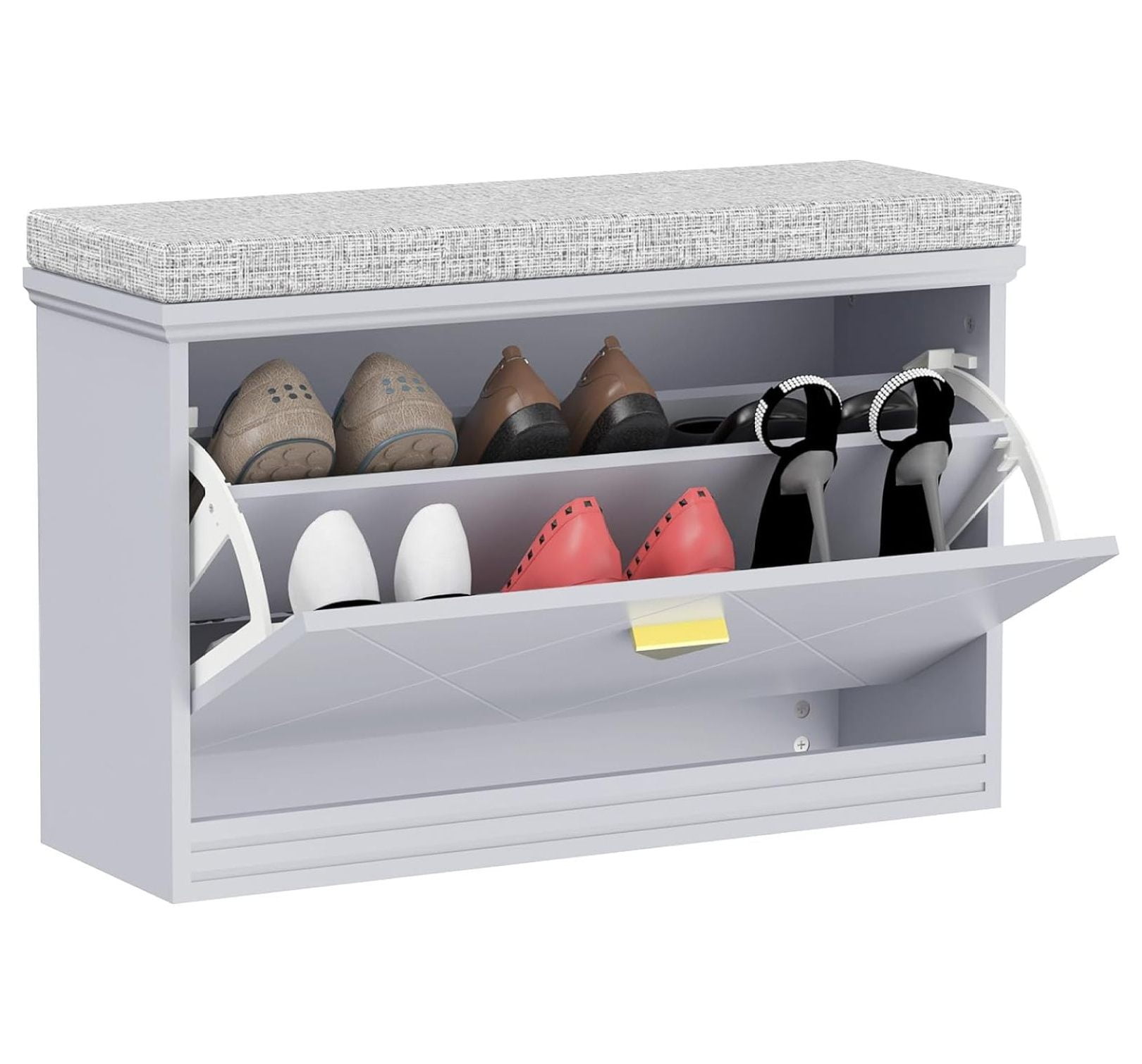 Shoe with Drawers, Shoe Bench with Removable Cushion, Standing