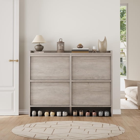 Shoe Cabinet with Flip Drawers (2, 3, 4, 6 Options) | Wooden Organizer with Adjustable Shelf | Hidden Storage for Entryway, Hallway & Living Room