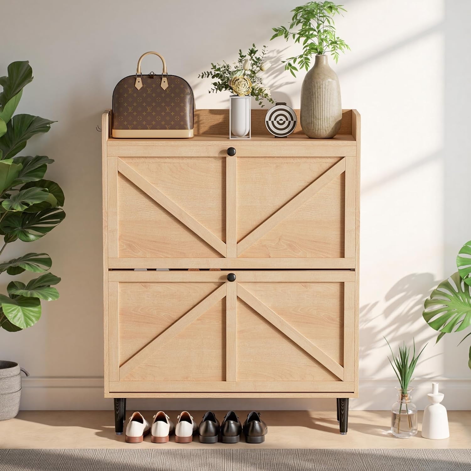 VDNEND Shoe Cabinet with Flip Drawers, Freestanding Hidden Shoe ...