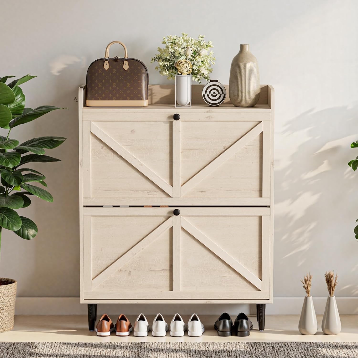Hidden Flush Mount Oak Shoe Rack Door main image 0