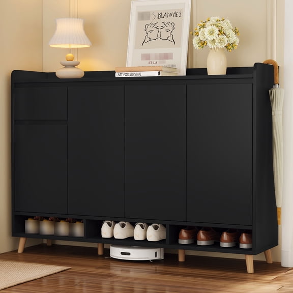 Shoe Cabinet with Multiple Cabinets | Clean Lines and Contemporary Style | Solid Wood Legs for Long - term Use | Beveled Handles for Easy Access