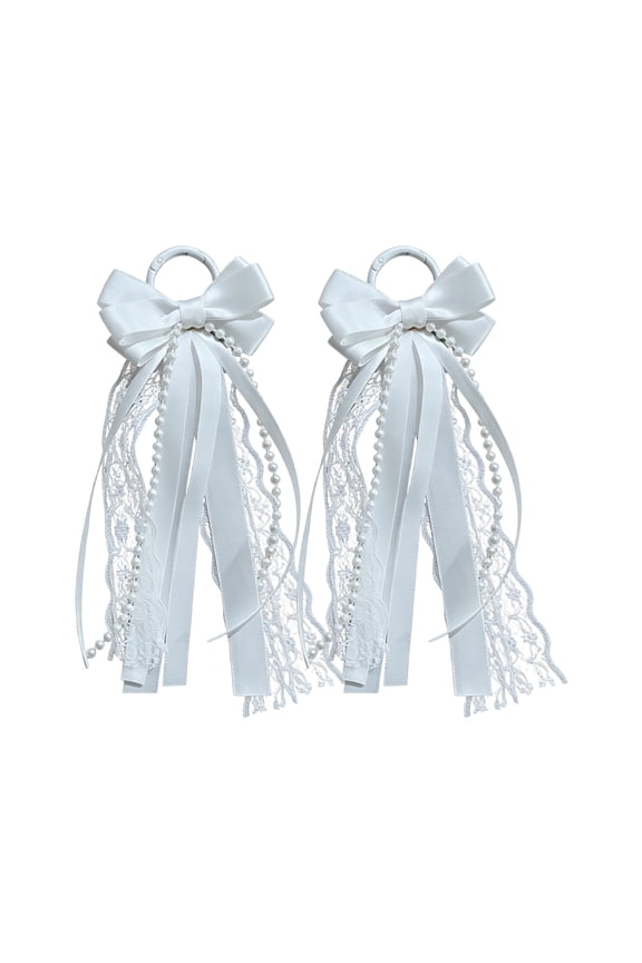 Shoe Charm Accessories, White Satin Ribbon Bow Accents, Lace Trim Ribbon Tassel Pendants, Silver Carabiner Clip Shoe Decorations, 9X3 Inch 2-Pair Set for Western Boots, Boots,