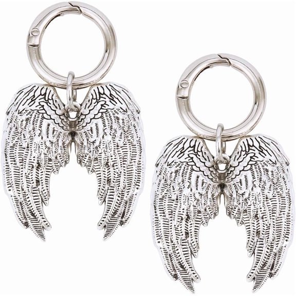 Shoe Charms Goth Wings Alloy Pendants Lace Shoelace with Silver Spring Gate Rings Hanging Ornament Keychain Accessories for Handbags Pants Women Men Sneaker Boots Shoes Decor DIY