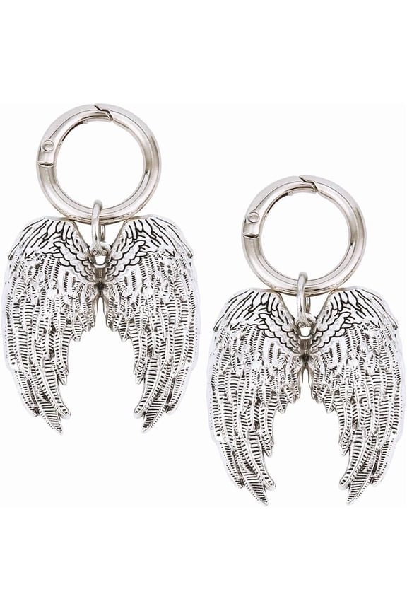 Shoe Charms Goth Wings Alloy Pendants Lace Shoelace with Silver Spring Gate Rings Hanging Ornament Keychain Accessories for Handbags Pants Women Men Sneaker Boots Shoes Decor