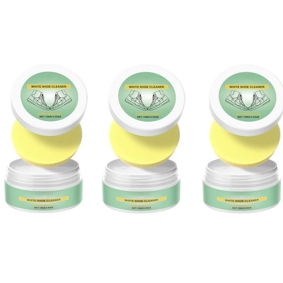 Shoe Cleaner Kit, White Sneaker Cleaning Cream with 2 Sponges, Multi-Surface Leather Cleaner for Shoes, Bags, Sofa & Car Seats, No-Wash Stain Remover Paste, Portable Cleaning Solution