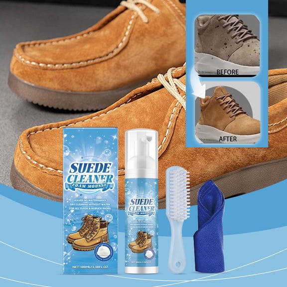 Shoe Cleaner, Suede Cleaner Foam, 100ml Deep Cleaning Formula for Boots and Canvas, Watermark Removal, Low-Water Rinse-Free Care, Home or Travel Use