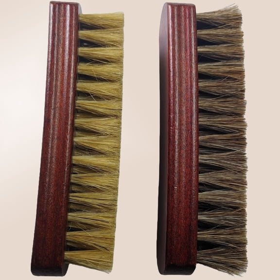 Shoe Cleaning Brush Set with Horsehair and Boar Bristles, Concaved Handle for Grip, Wooden Sneaker Brush for Leather, Boot, Canvas, Textile, Bags and Accessories