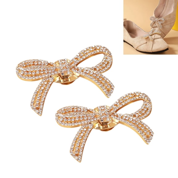 Shoe Clips for Women Dress Shoes Elegant Rhinestone Shoe Accessories Crystal Shoe Decoration Detachable Shoe Buckles Wedding Party Gold 2PCS