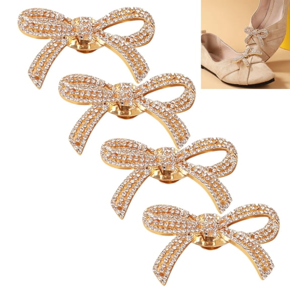 Shoe Clips for Women Dress Shoes Elegant Rhinestone Shoe Accessories Crystal Shoe Decoration Detachable Shoe Buckles Wedding Party Gold 4PCS