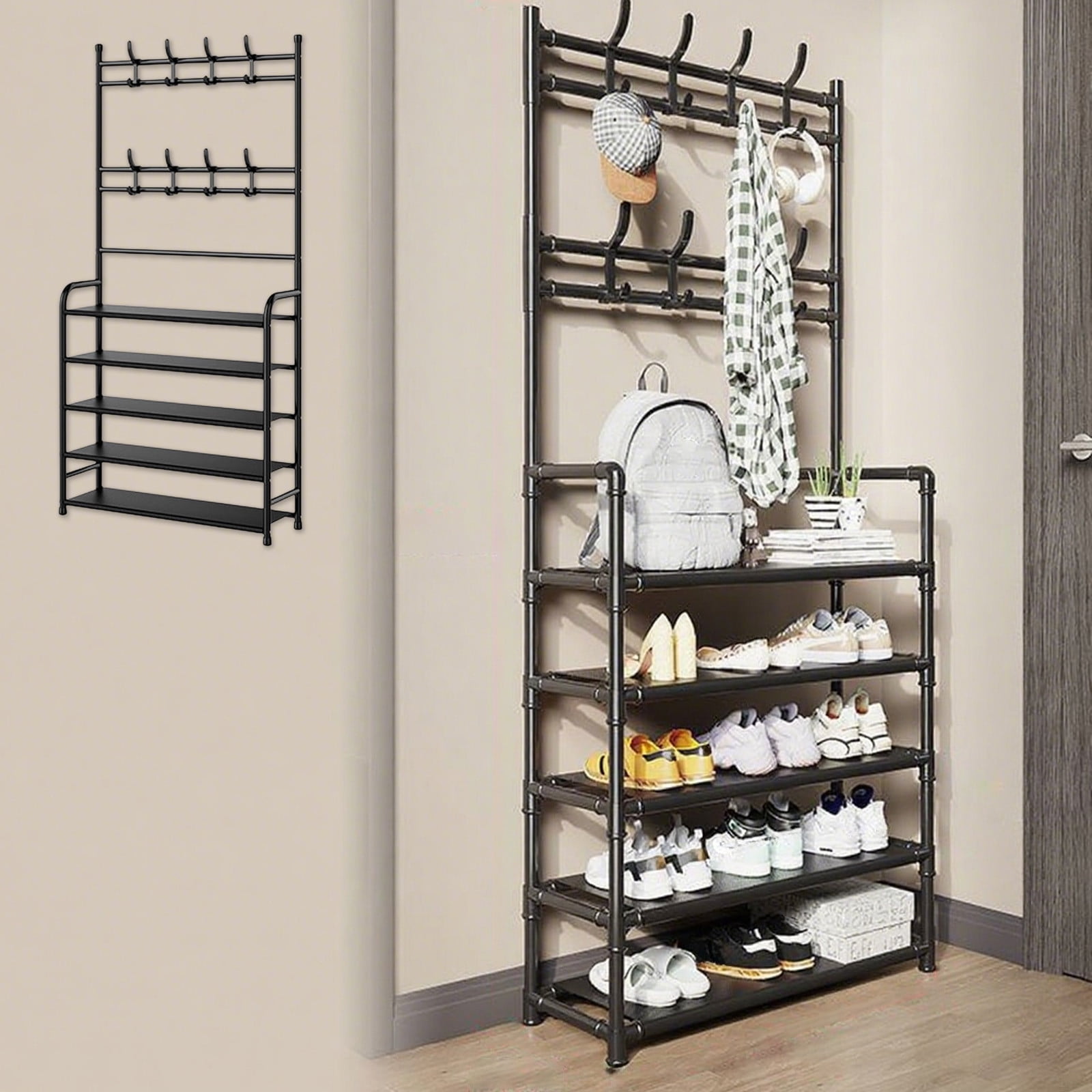Shoe and Coat Rack for Entryway, Clothing and Shoes Racks with