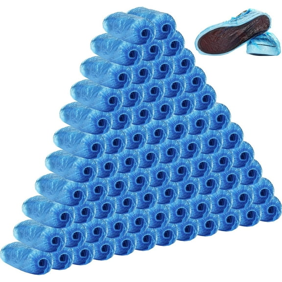 Maeline Disposable Non-Slip Shoe Covers, Waterproof & Recyclable, Blue (100 Count)