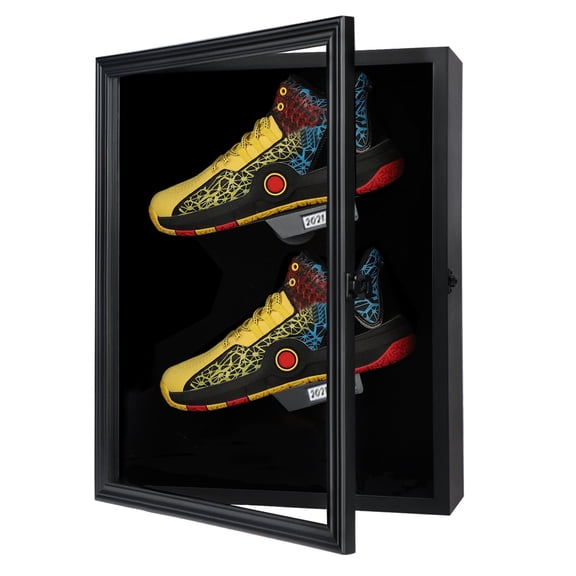 Shoe Display Case Memorabilia Display Case Shoe Wall Mount Wooden Sneaker Cabinet with Anti Fade UV Protection Acrylic Door Lockable for Football Basketball Baseball Sports Shoes Display
