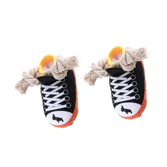 Soft Fabric Shoe Dog Toy with Cotton Rope Ends and Sound Inserts ...