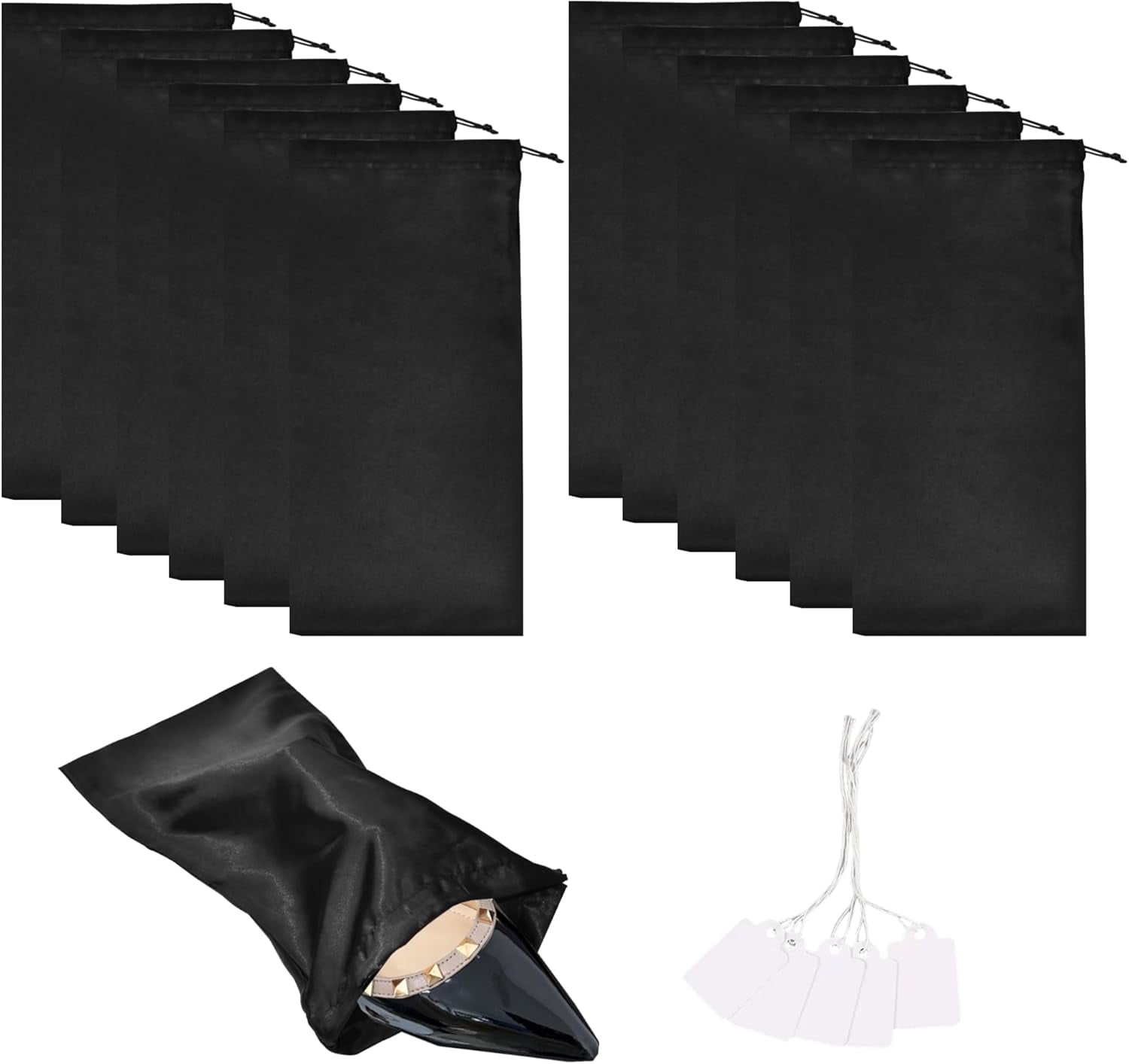 Shoe Dust Bags - 12 Pack Shoe Bags for Travel Satin Fabric Shoe Bag with Drawstring for Men Women Travel Protecting Storing Shoes