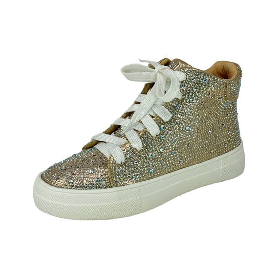 Shoe Fash Women's Fashion Rhinestone High Top Lace Up Sneaker Shoes Champagne-777, 6.5