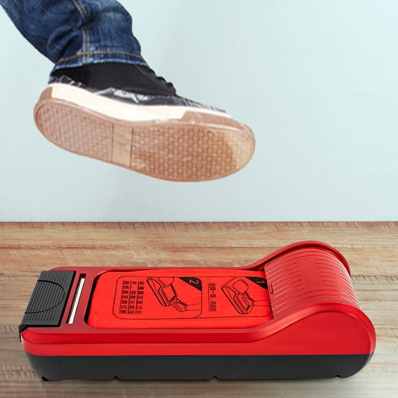Shoe Film Machine 22.83*9.65*5.91 in Automatic Shoe Cover Dispenser Portable Disposable Overshoe Dispenser with 1 Roll of Film For Home, Office, Company and Carpet Floors, Red