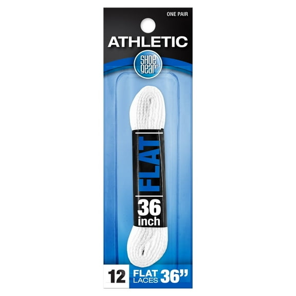 Shoe Gear Athletic Flat Laces for Men and Women, Polyester, White, 36"