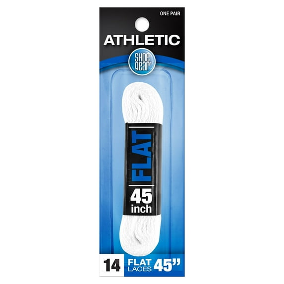 Shoe Gear Athletic Flat Laces for Men and Women, Polyester, White, 45", One Size
