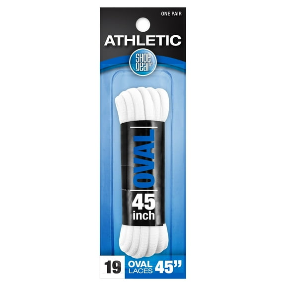 Shoe Gear Athletic Oval Laces for Men and Women, Polyester, White, 45"