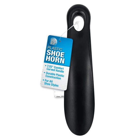 Shoe Gear Durable Plastic Shoe Horn Black, 7.25"
