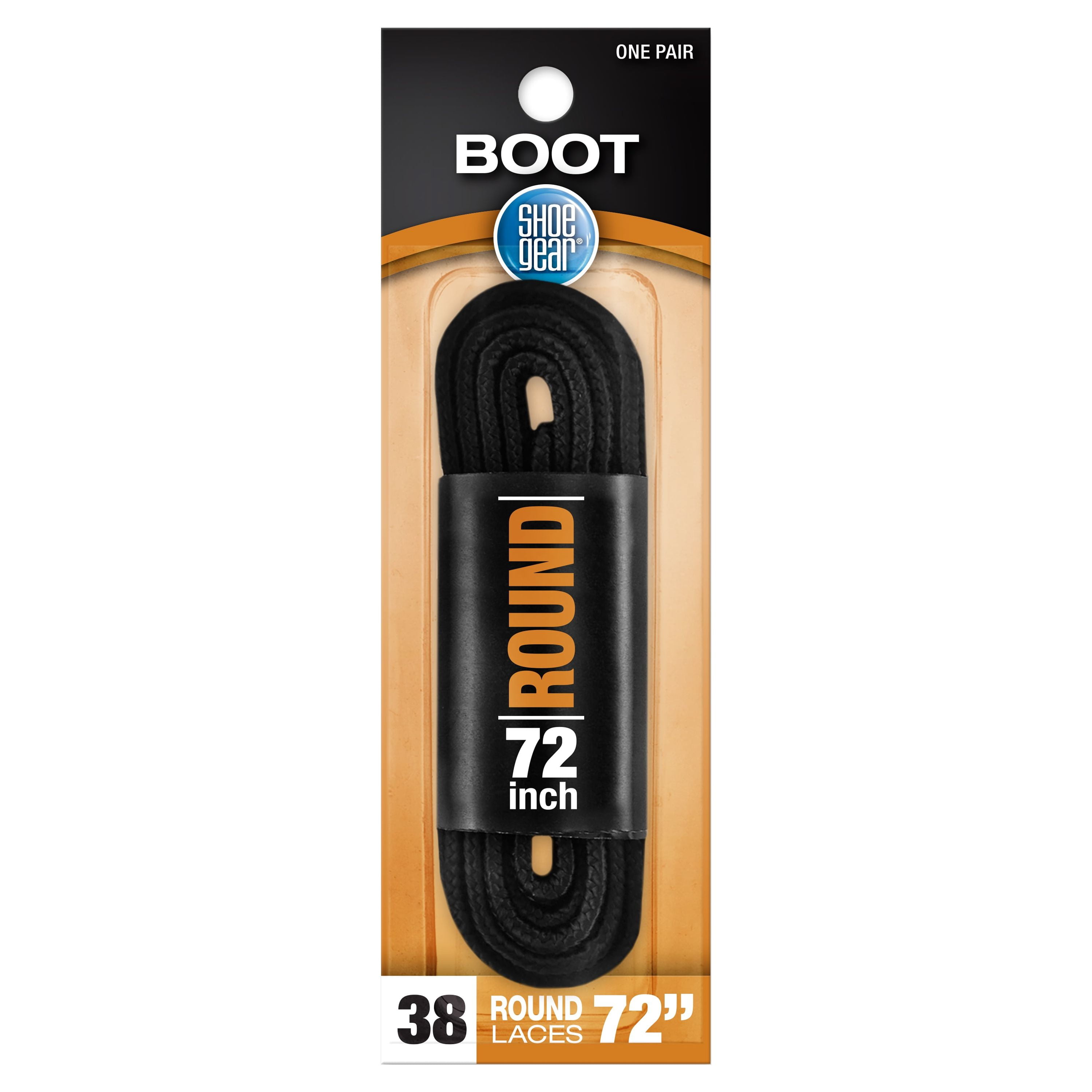 Shoe Gear Round Work Boot Lace for Men and Women, Polyester, Black, 72"