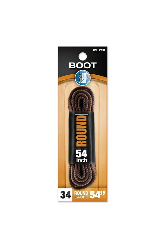 Round Work Boot Lace for Men and Women, Polyester, Brown, 54"