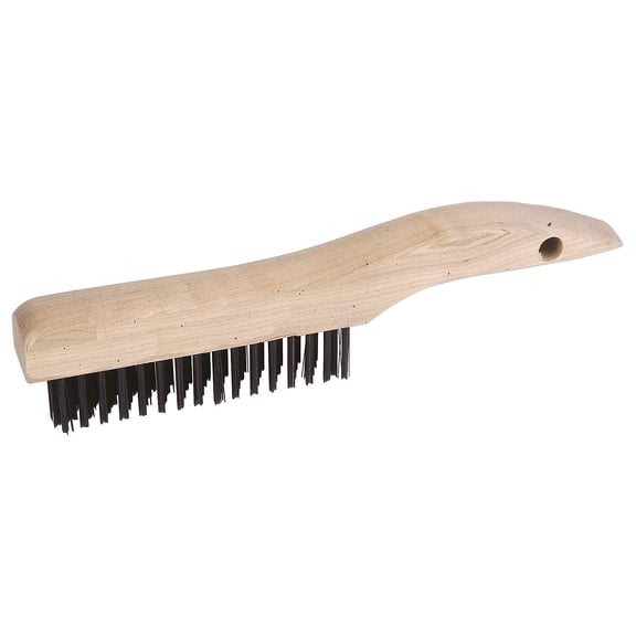 Shoe Handle Scratch Brushes, 11 in, 4 X 16 Rows, Steel Wire, Wood Handle
