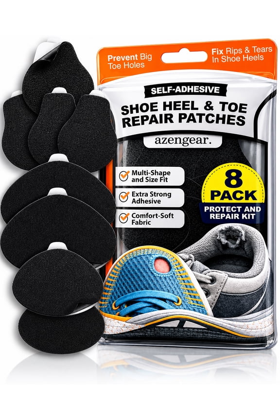 Shoe Heel Repair & Big Toe Hole Preventer Patch Kit: Stick-On, Strong Adhesive, Rip-Stop, Soft Suede, 4 Pairs Multi-Size for Sneakers, Boots, High Heels - Extends Shoe Life