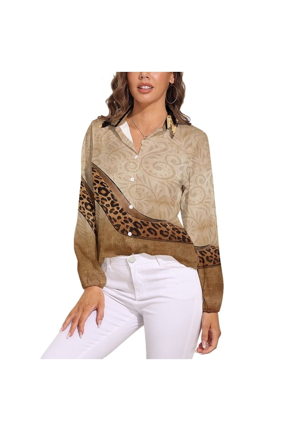 Shoe High Heels Leopard Print Long Sleeve Blouse Woman Streetwear Casual Shirts Summer Oversize Woman Streetwear Clothing Birthday Present