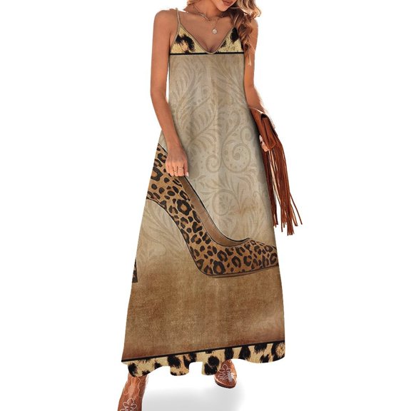Shoe High Heels Leopard Print Sleeveless Dress Women's Evening Dress Womans Clothing