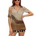 thumbnail image 1 of Shoe High Heels Leopard Print Womens Summer V Neck Zipper Top Short Sleeve T Shirt Off Shoulder Top Casual Classy Loose Shirts, 1 of 7