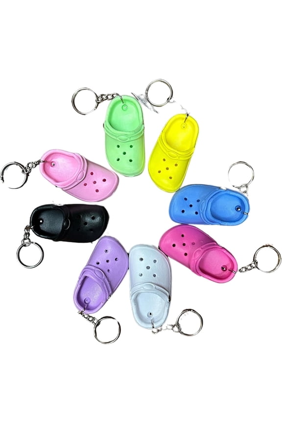 Shoe Keychains Bulk 8 Pack Mini Shoe Charms with Holes, Assorted Color Small Keychain Accessories for Backpacks, Party Favors and Gift Exchange