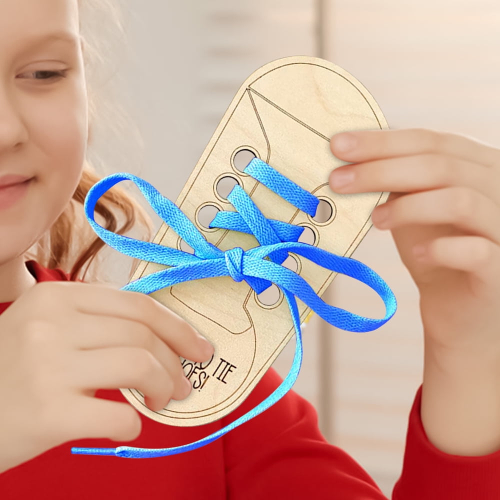 Image showcasing Shoe Lacing Practice Toy | Wooden Threading Teaching Aid | Educational ...
