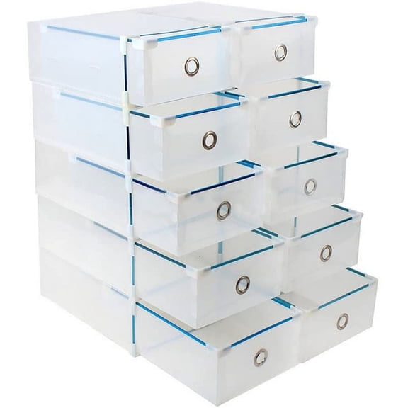 Shoe Organize 10Pack Shoe Box Storage Containers, High Quanlity Stackable Foldable Shoe Rack, Drawer Type Front Opening, Clear Plastic for Closets and Entryway Fit up to US Size
