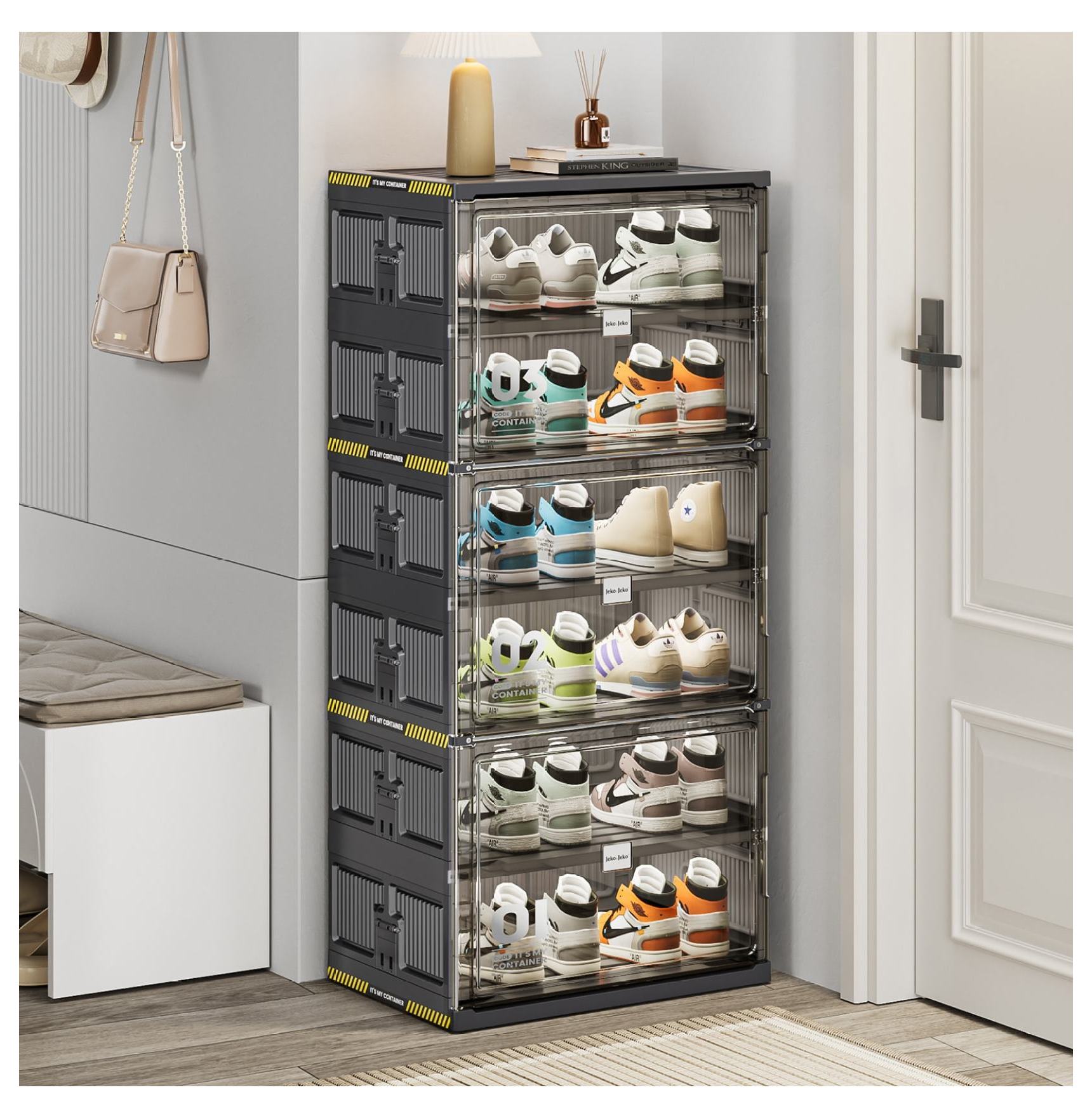 Shoe Organizer 12 Pairs, Hard Plastic Shoe Storage Cabinet - 6 Tier ...