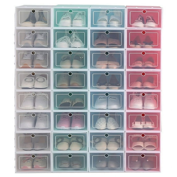 Shoe Organizer Boxes, Shoe Organizer for Closet Clear, Shoe Boxes Clear Plastic Stackable, Foldable Sneaker Organizer Containers,12.4" x 8.38" x 4.72"