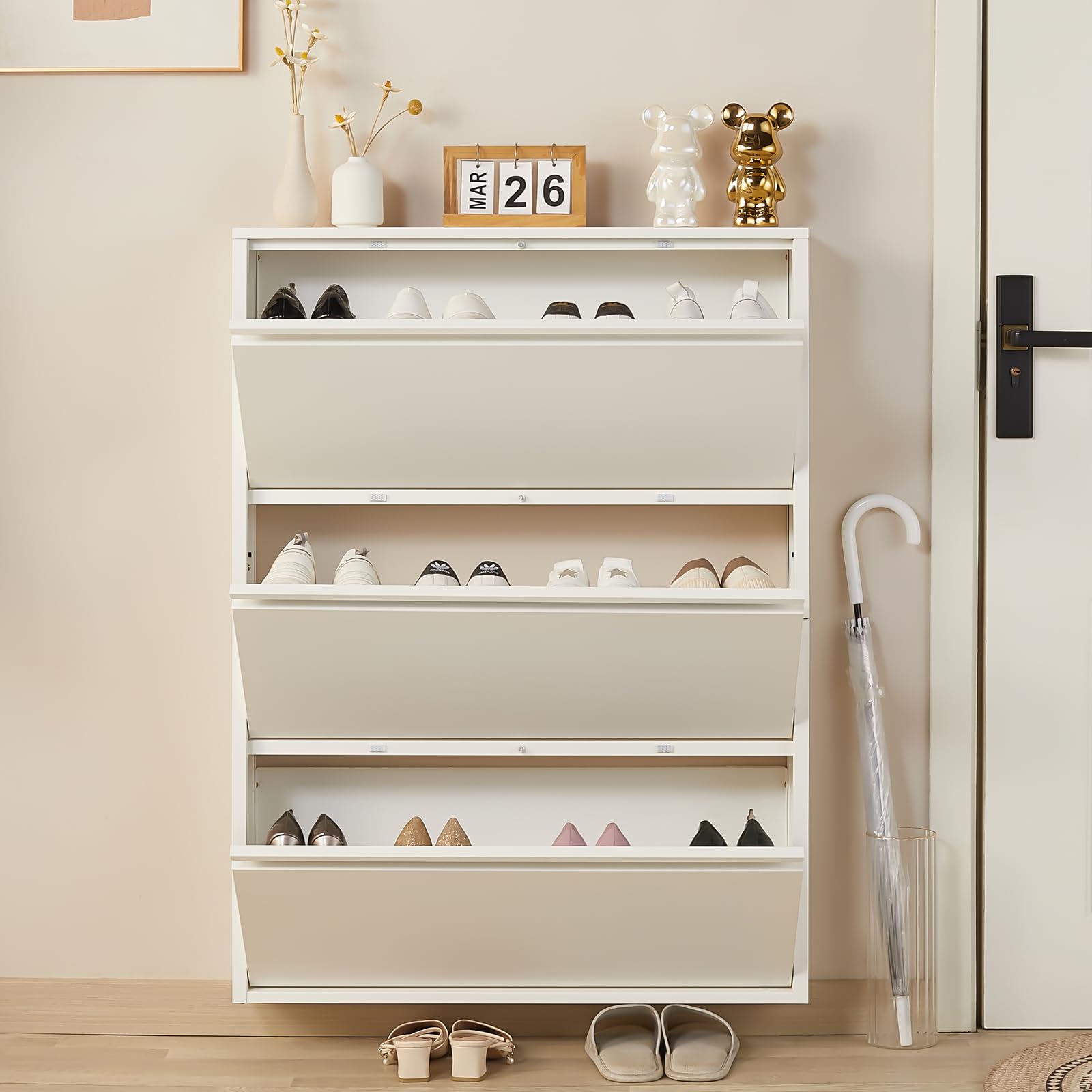 Shoe Organizer Cabinet for Entryway - White Shoe Cabinet with 3 Flip ... - Hidden Shoe Organizer Design For Apartment