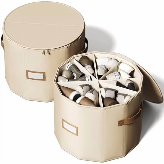 Shoe Organizer for Closet - Cylindrical Shoe Storage Organizer with Adjustable Dividers for Closet, Foldable Shoe Storage Box, Blush Pink, 2-Pack, Large