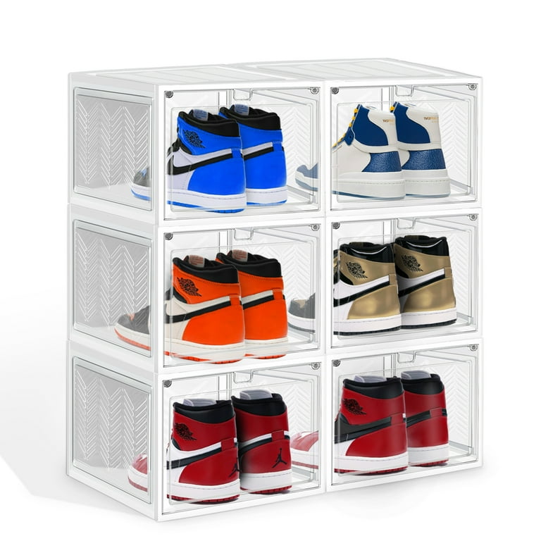 Shoe Organizer with Hard Thick Plastic Board Shoe Storage Boxes Fits US Size 13 shoe boxes Clear Plastic Stackable Measure L14.2xW11.2xH8.5 inch For Sneaker High Heel Storage Display YW 6PK Walmart ...