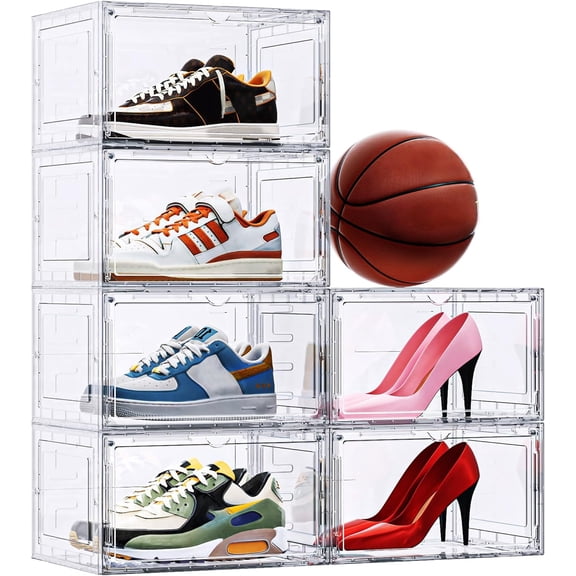 Shoe Organizer, Heavy-Duty Thicken Plastic Clear Stackable Storage Box for Closet, Space-Saving Rack Display Case for Sneakers, Clear