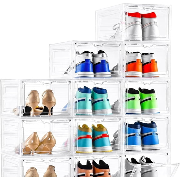 Shoe Organizer, Shoe Storage, Clear Plastic Stackable Box, Drop Front with Clear Door, Container for Sneaker Display