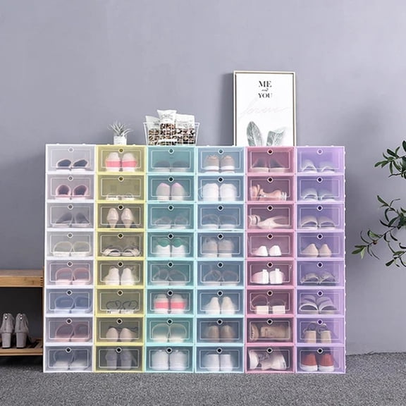 Shoe Organizer and Storage Boxes 2026 Foldable Stackable Plastic Shoe Box with Clear Drop-Front Door Organizer for Sneakers Accessories and Home Organization White 5.1 In