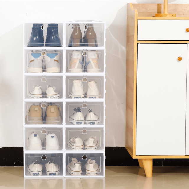 Shoe Organizer Storage Boxes for Closet 12 Packs, Clear Plastic