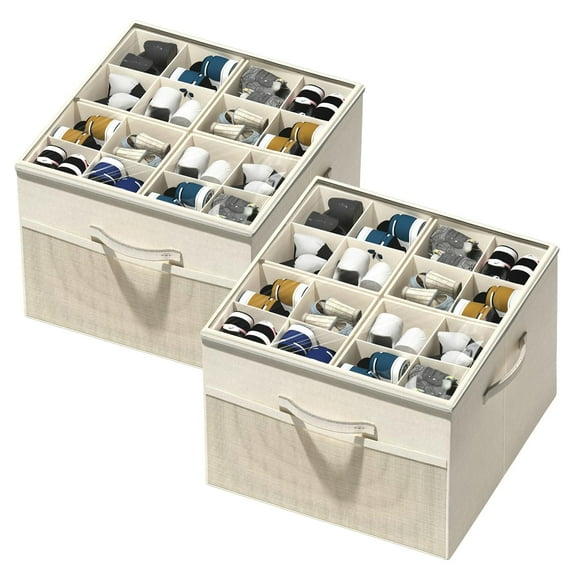 Shoe Organizer for Closet,2 Pack Foldable Shoe Storage Organizer Box Bin with Adjustable Dividers and Clear Cover, Fits up to 16-32 Pairs