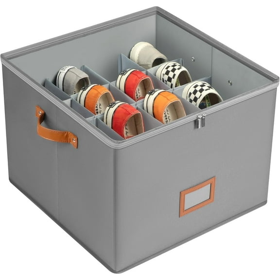 Shoe Organizer for Closet, YECAYE Foldable Fabric Shoe Storage with Adjustable Dividers, Fits 16 Pairs, Gray