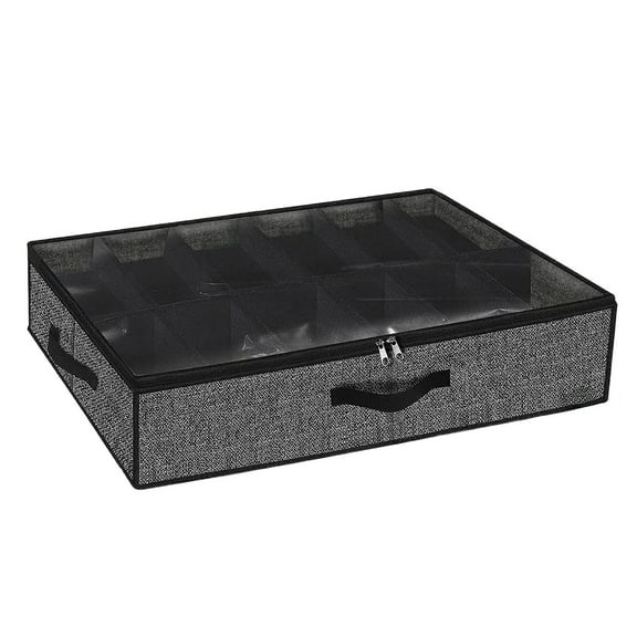 Shoe Organizer for Small Spaces Foldable Non-Woven Lattice Storage Box with Clear Top Panel 75x60x15cm Underbed Shoe Storage Organizer